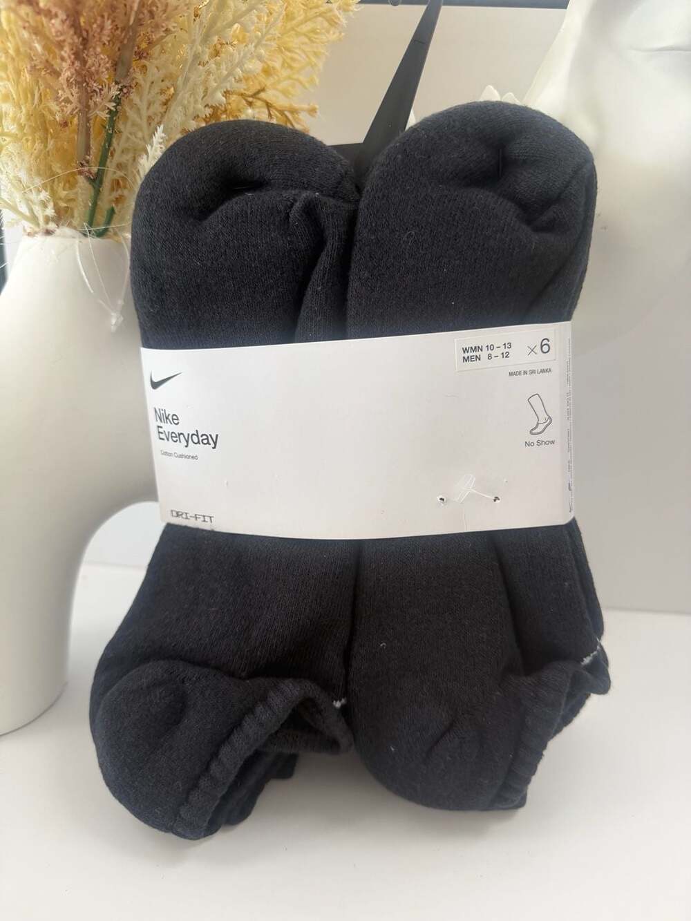 Nike Everyday No Show Cotton Cushioned Socks 6-Pack Black Size L